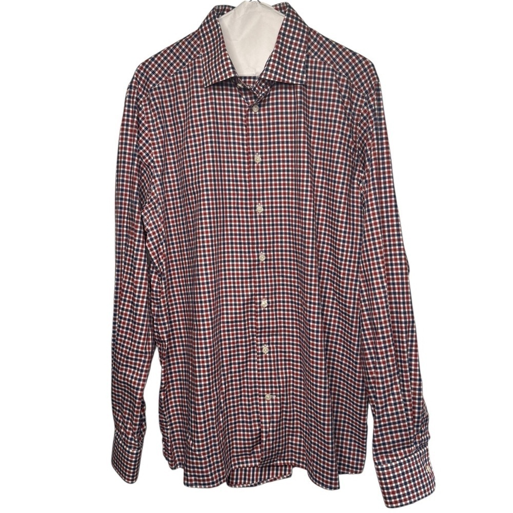 Eton Contemporary Fit Shirt XL 17 / 43 Red Blue Gingham Check 100% Cotton K22